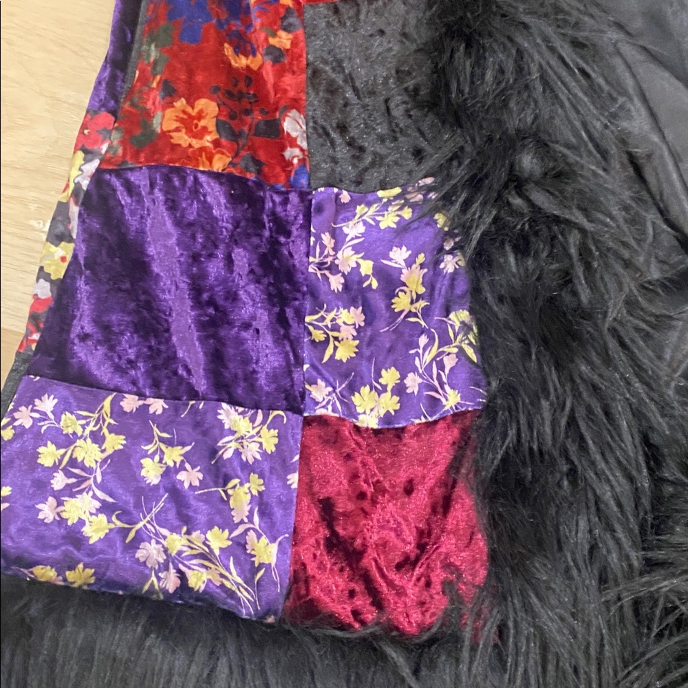 Current Mood Black Faux Fur Trim Patchwork Velvet Coat - Picture 5 of 6